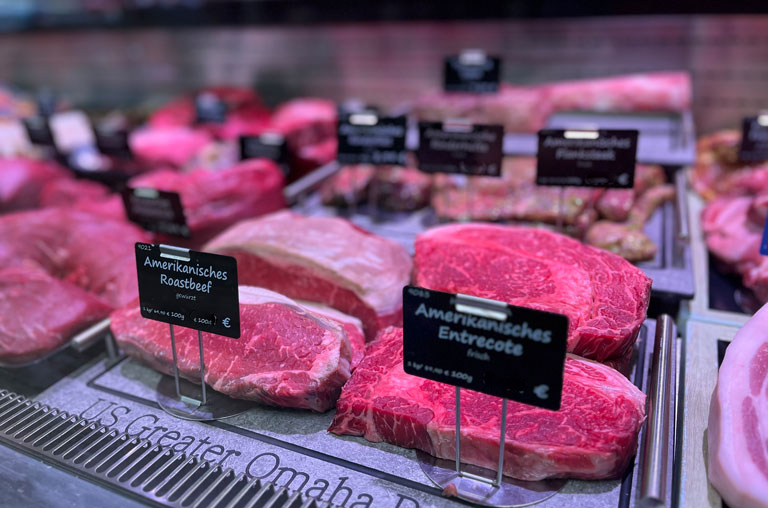 Nebraska Beef, Greater Omaha Packers Company in den Kutsche-Märkten, Entrecote und Roastbeef